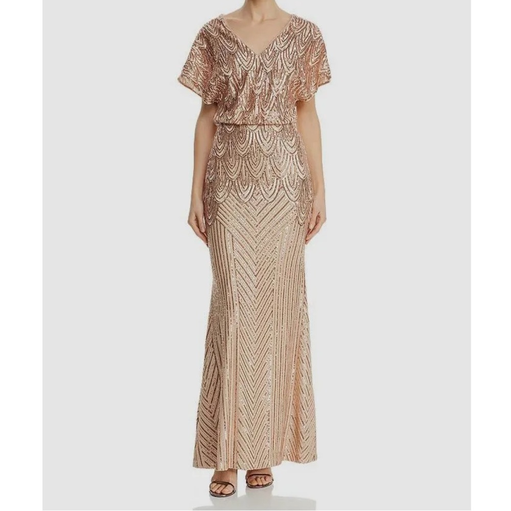 Aqua Gold Sequins Embellished Dolman Gown / Formal Dress/ New! Reemoly